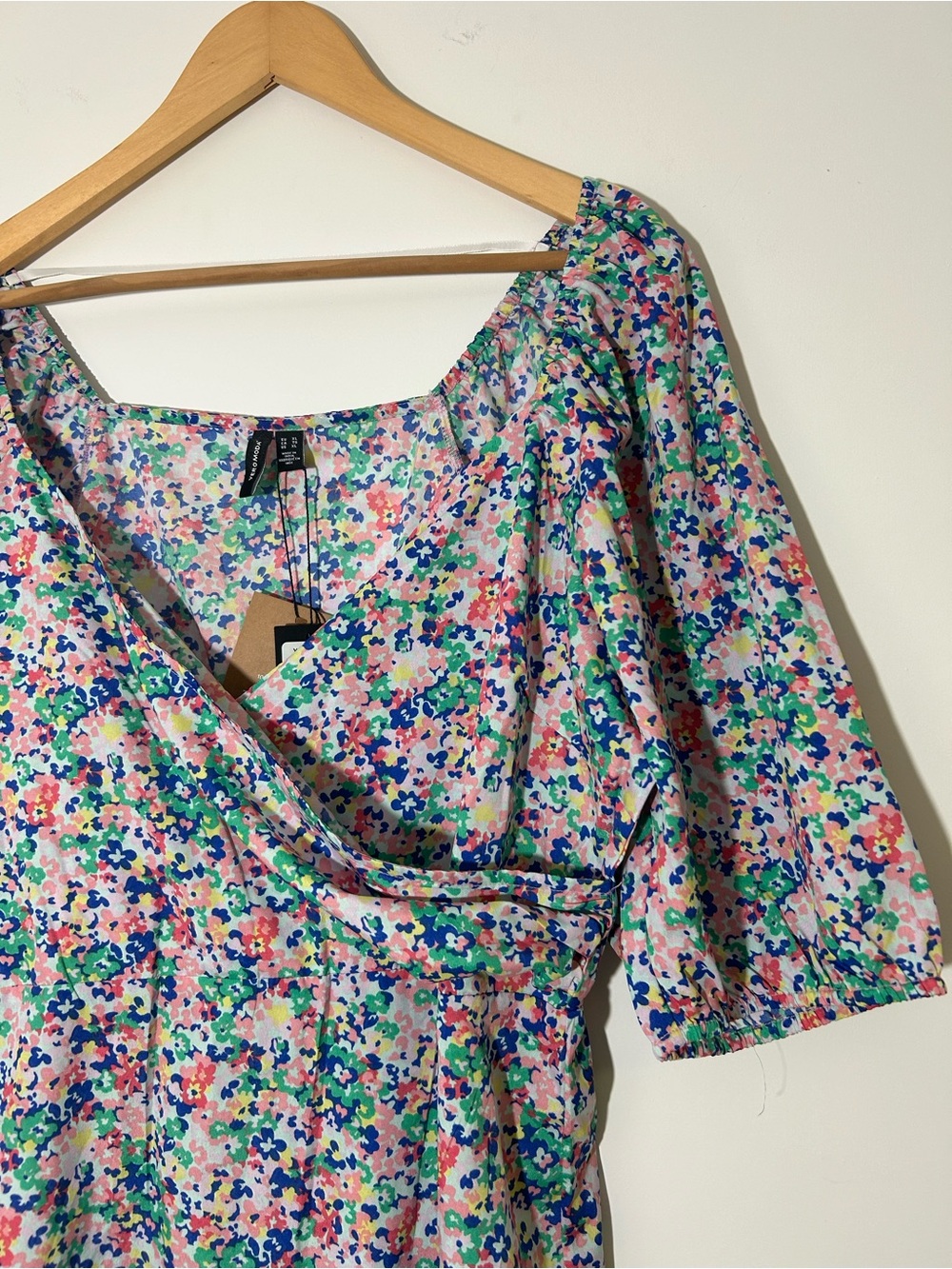 NWT Vero Moda Henna Floral V-Neck Puff Sleeve Short Dress XL